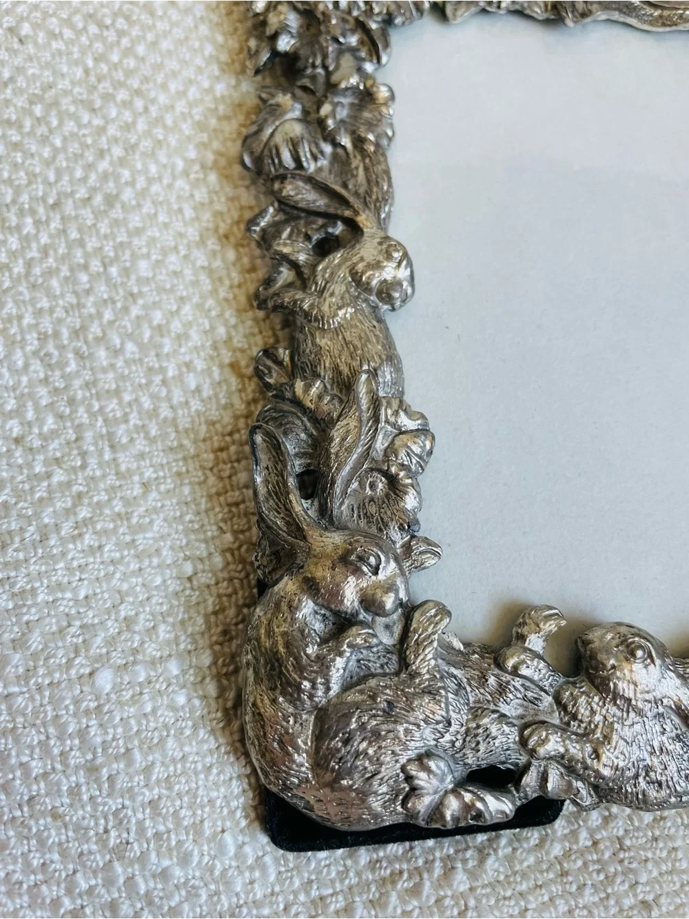 Botanical Bunny Rabbit Pewter Silver Nursery Ornate Picture Frame Fits 3.5x4.5”